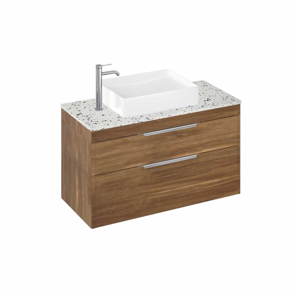 Shoreditch 100cm double drawer Caramel with Ice Blue Worktop and Quad Countertop Basin